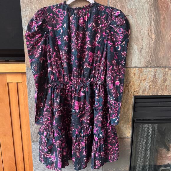 Ulla Johnson Prissa Floral Long Sleeve Ruffle Mini Dress in Midnight - Size 0 - Picture 12 of 14